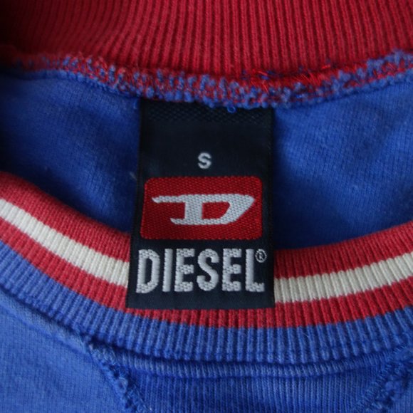 Diesel Blue Sweatshirt w/ Red & White Collar 100% Cotton Made in Greece Size S - Picture 6 of 11